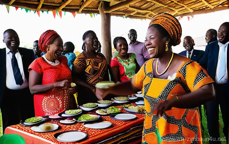 짐바브웨의 독특한 결혼 문화 - **Prompt: "A touching moment from a Zimbabwean Umabo ceremony, showcasing a young bride respectfully...