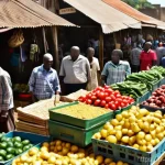 짐바브웨 달러와 미국 달러 사용법 - **A Vibrant Zimbabwean Market Scene with Dual Currency Transactions**
    A wide-angle, realistic ph...