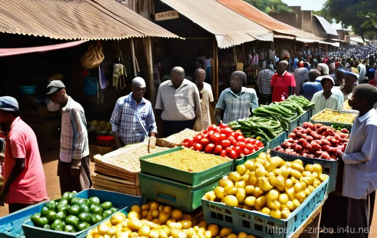 짐바브웨 달러와 미국 달러 사용법 - **A Vibrant Zimbabwean Market Scene with Dual Currency Transactions**
    A wide-angle, realistic ph...