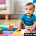 짐바브웨의 최근 정치 상황 - "A toddler wearing a diaper is playing with building blocks on a colorful mat. Soft, natural lightin...