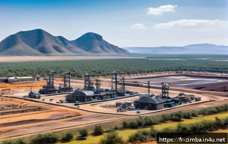 짐바브웨 광물 자원 및 경제 구조 - A panoramic view of a modern Zimbabwean mining site located along the Great Dyke, showcasing large-s...