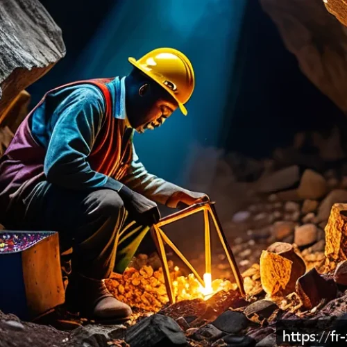 짐바브웨에서 보석 채굴 산업 - A detailed, realistic scene of artisanal miners in Zimbabwe extracting colorful tourmaline crystals ...